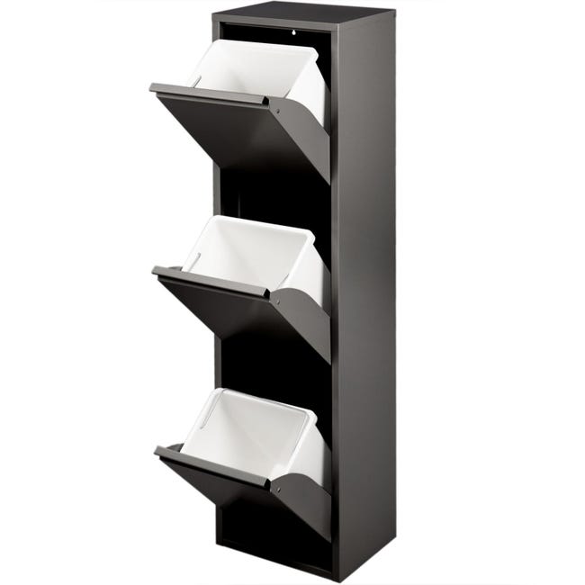 Pattumiera 3 Scomparti Differenziata - 75L Totali - Colore Tortora - Per Casa E Ufficio - Foto 5