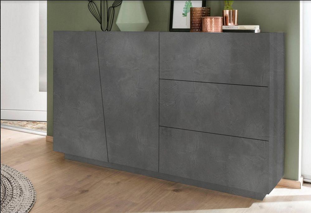 Credenza Moderna, 2 ante, 3 cassetti, finitura Ardesia, Zenzero Shop