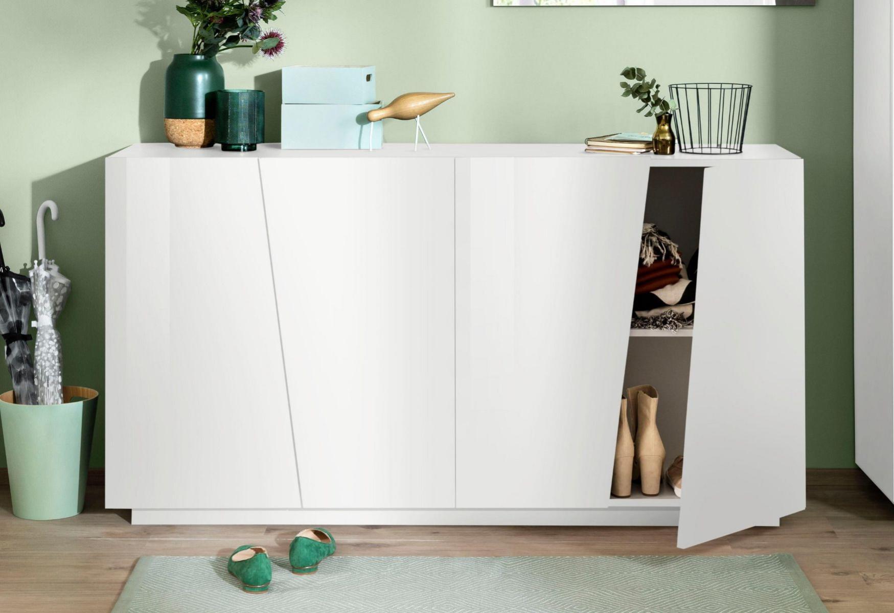 Madia credenza piccola, 4 ante bianco lucido, Zenzero Shop