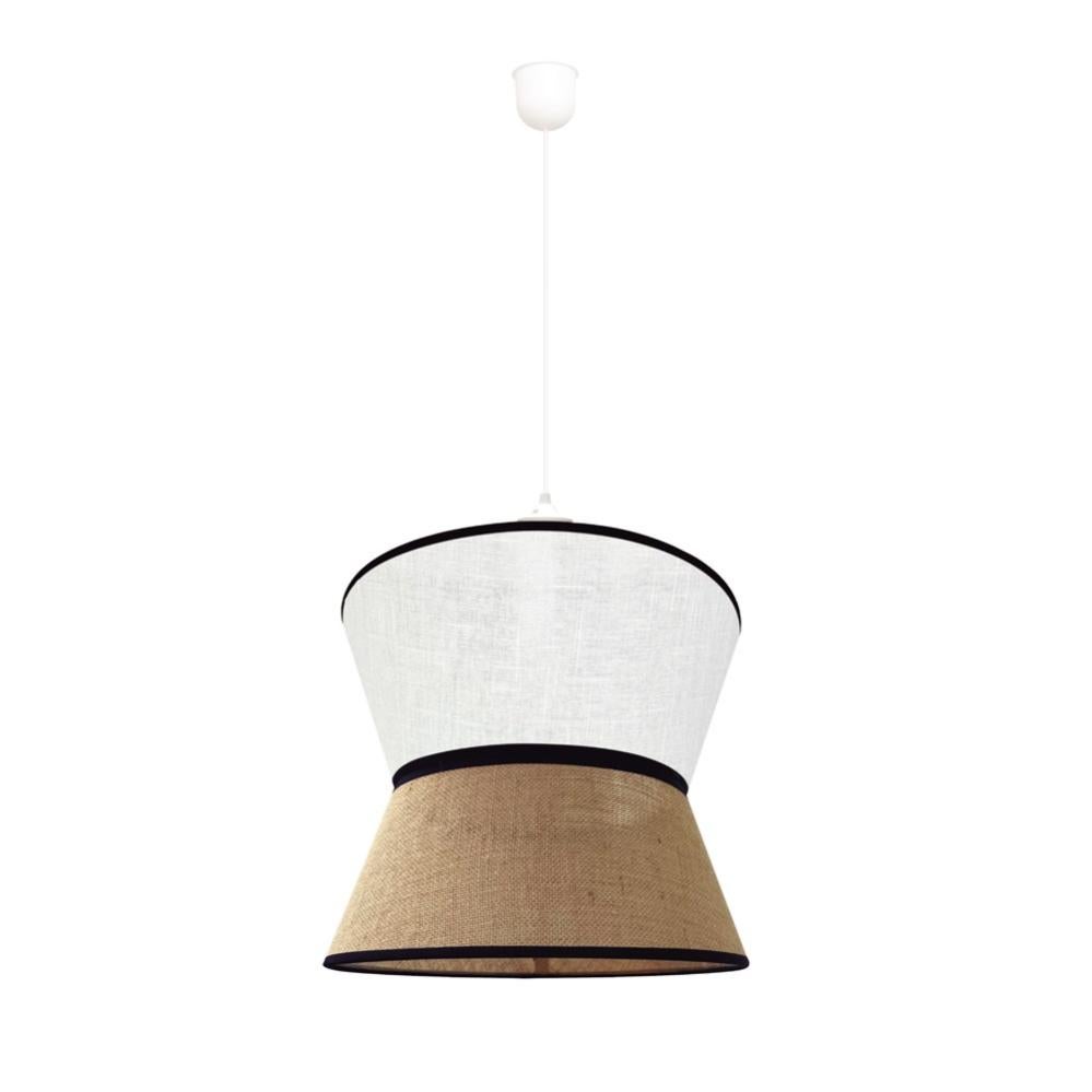 Lampada A Sospensione Surco Artigianale Bianca In Stile Naturale Con Paralume In Lino Bianco E Sacco Marrone 35cm 86233237