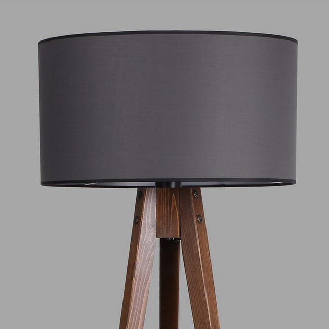 Lampe trépied en bois et abat-jour gris H58cm - RETIF