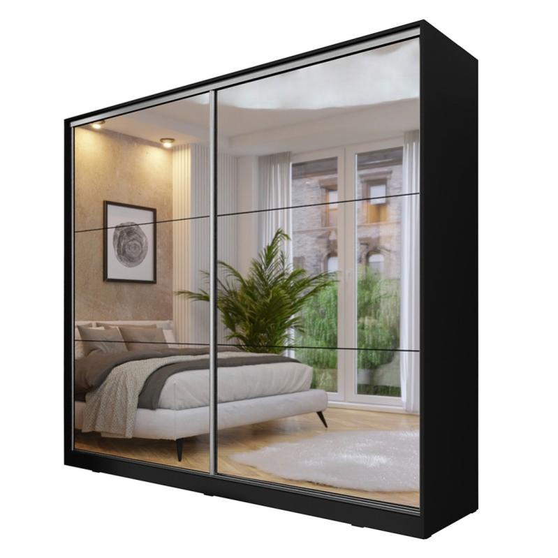 Armoire noire 200cm avec miroirs, portes coulissantes. Collection