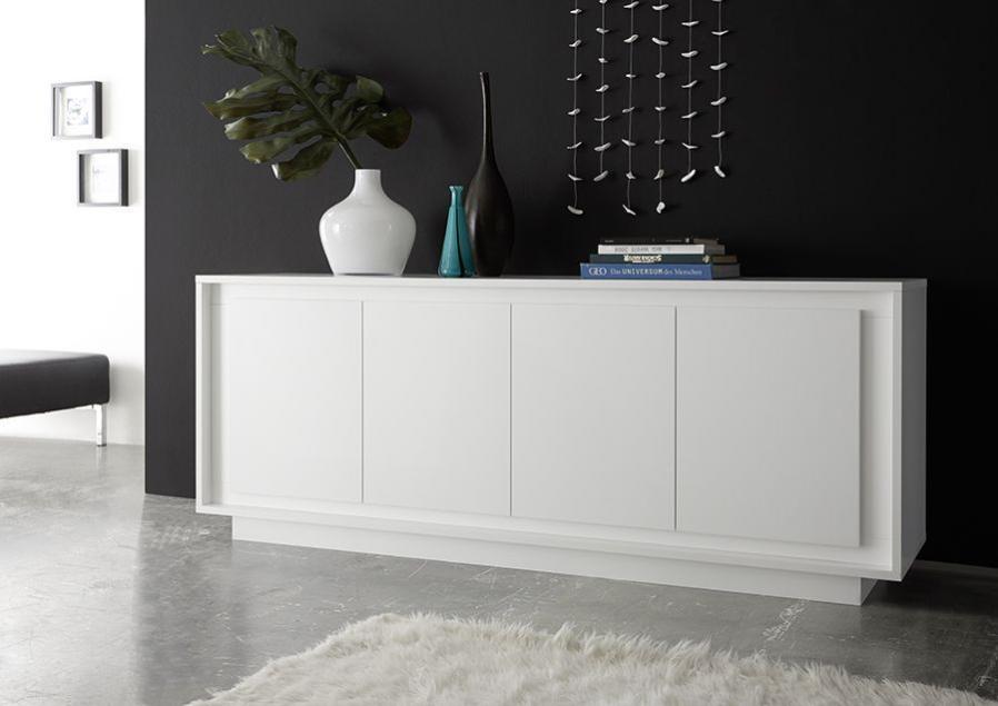 Credenza Moderna, Madia di Design, 4 ante, Bianco Opaco, Zenzero Shop