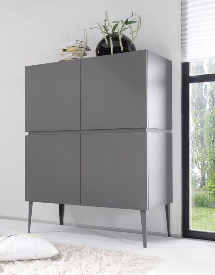 Madia Alta a 4 Ante con piedi grigio laccato e fascia grigio opaco