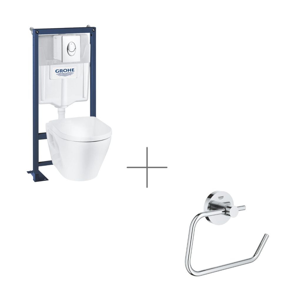 Pack grohe inodoro suspendido sin borde de cerã¡mica solido + portarrollos de pared essentials
