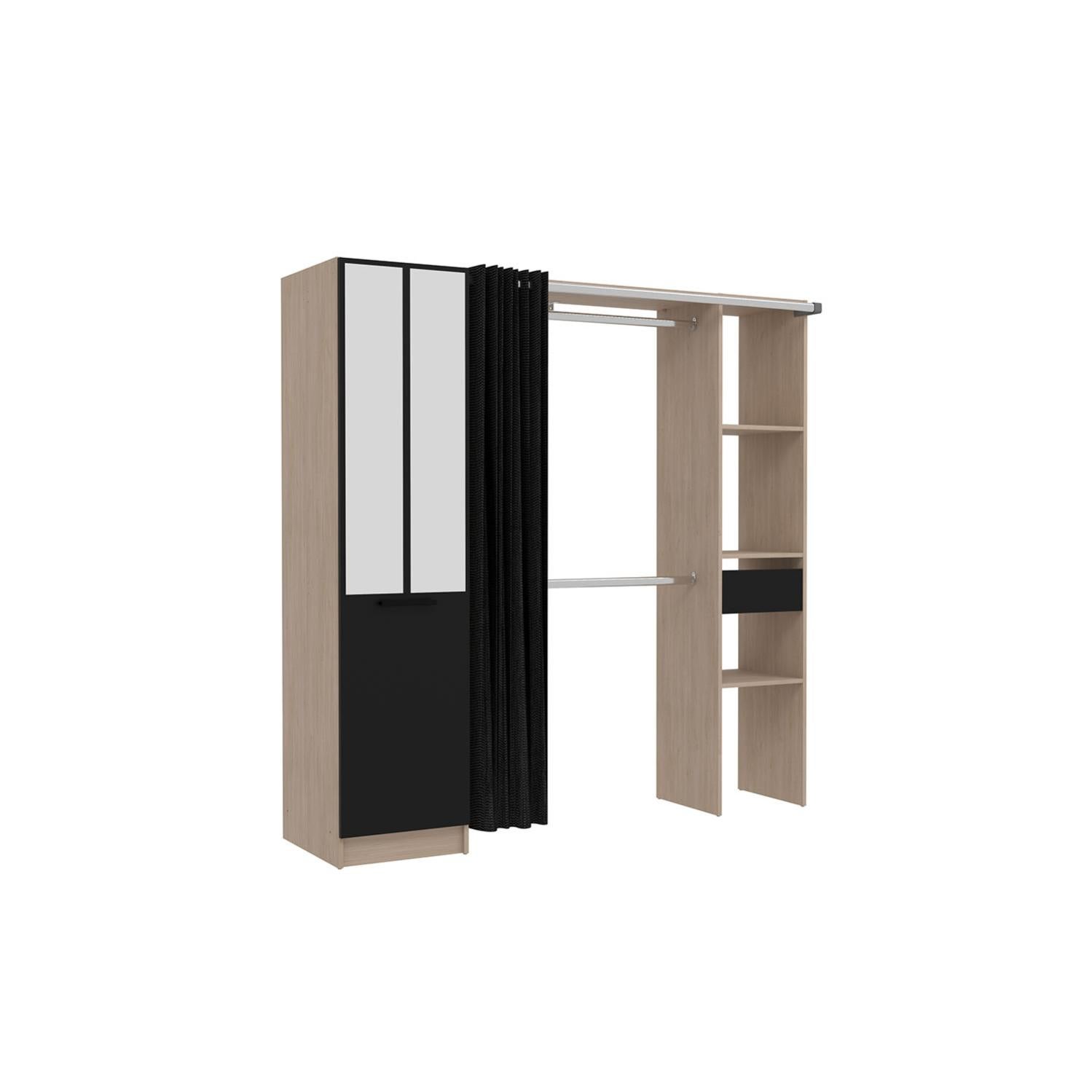 NICE Dressing industriel bois avec rideau noir et 2 penderies, 6