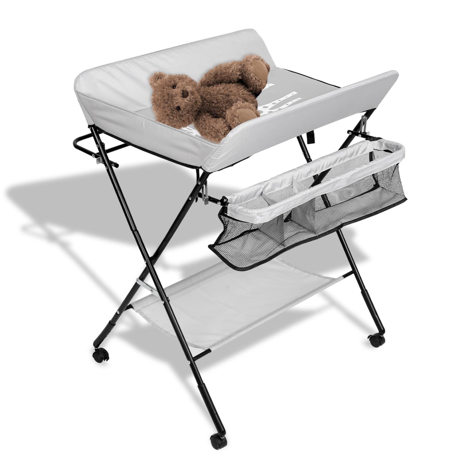 Table à Langer Bébé Pliable Belfoyer - Haute Sécurité, Tissu Confortable, Roues Verrouillables (80x66x98cm)