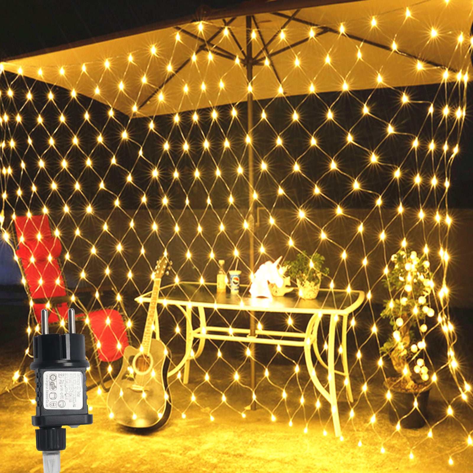 LED net lumière décoration rideau guirlande lumineuse éclairage 8 modes  IP44 fête de Noël extérieur intérieur Blanc chaud 3x2M