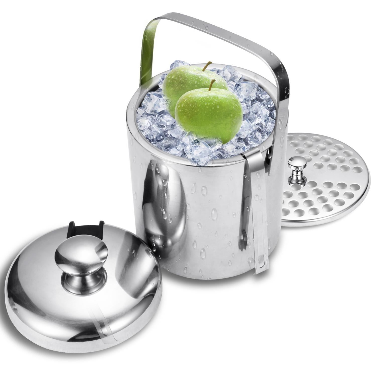 Seau à Glace 1,6L Acier Inoxydable - Double Paroi Avec Pince Et Couvercle - Garde La Glace Longtemps