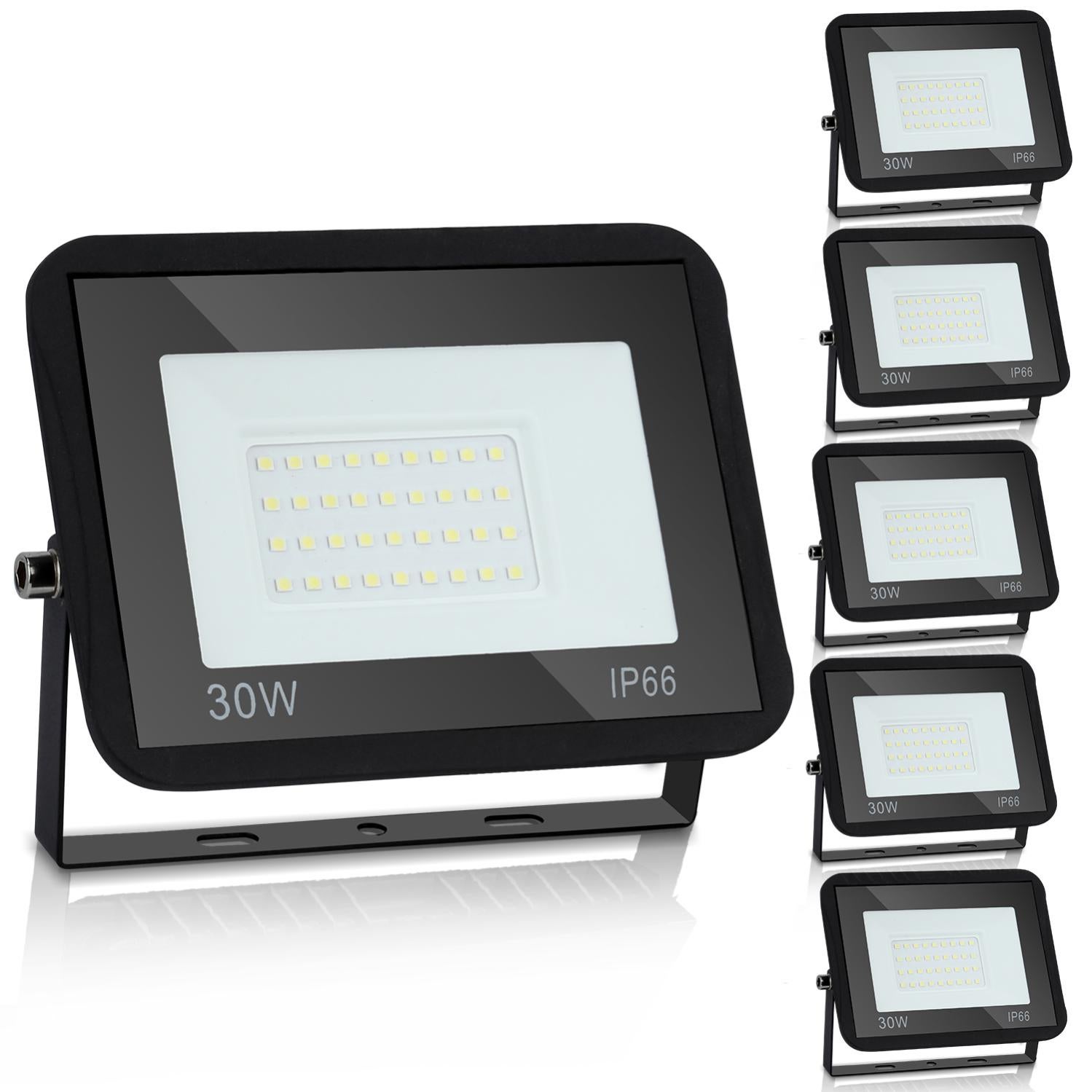 Lot De 10 Projecteurs LED Noirs 20W (100W) Étanche IP65 1600lm - Blanc