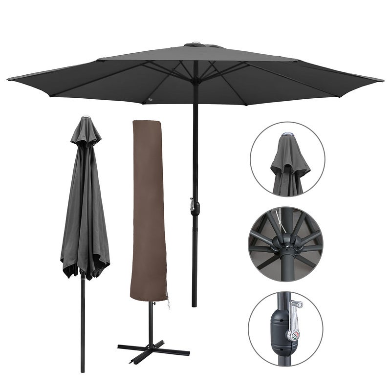 3m Parasol UV40 Market Parasol Avec LED Solaire Housse De Protection