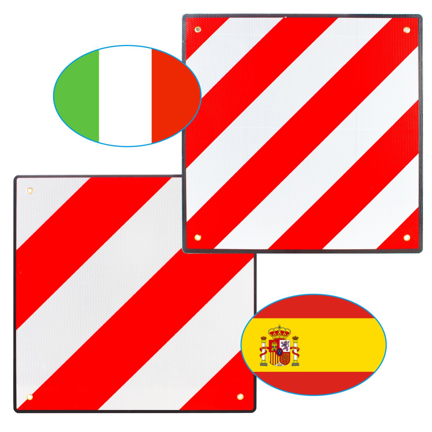 Panneau D’avertissement 2 En 1 Italie/Espagne – 50x50 Cm, Aluminium Réfléchissant, Neuf