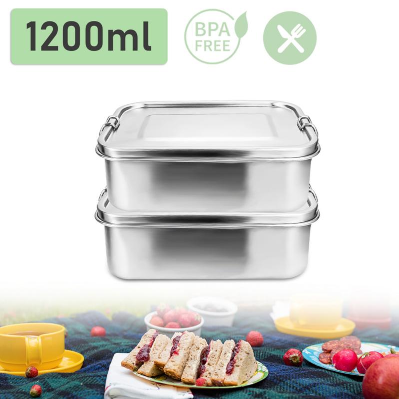 Boîte Repas Isotherme En Inox 1400 Ml - 2 Compartiments + Séparateur Amovible - Étanche, Sans BPA - Pour Adulte & Enfant