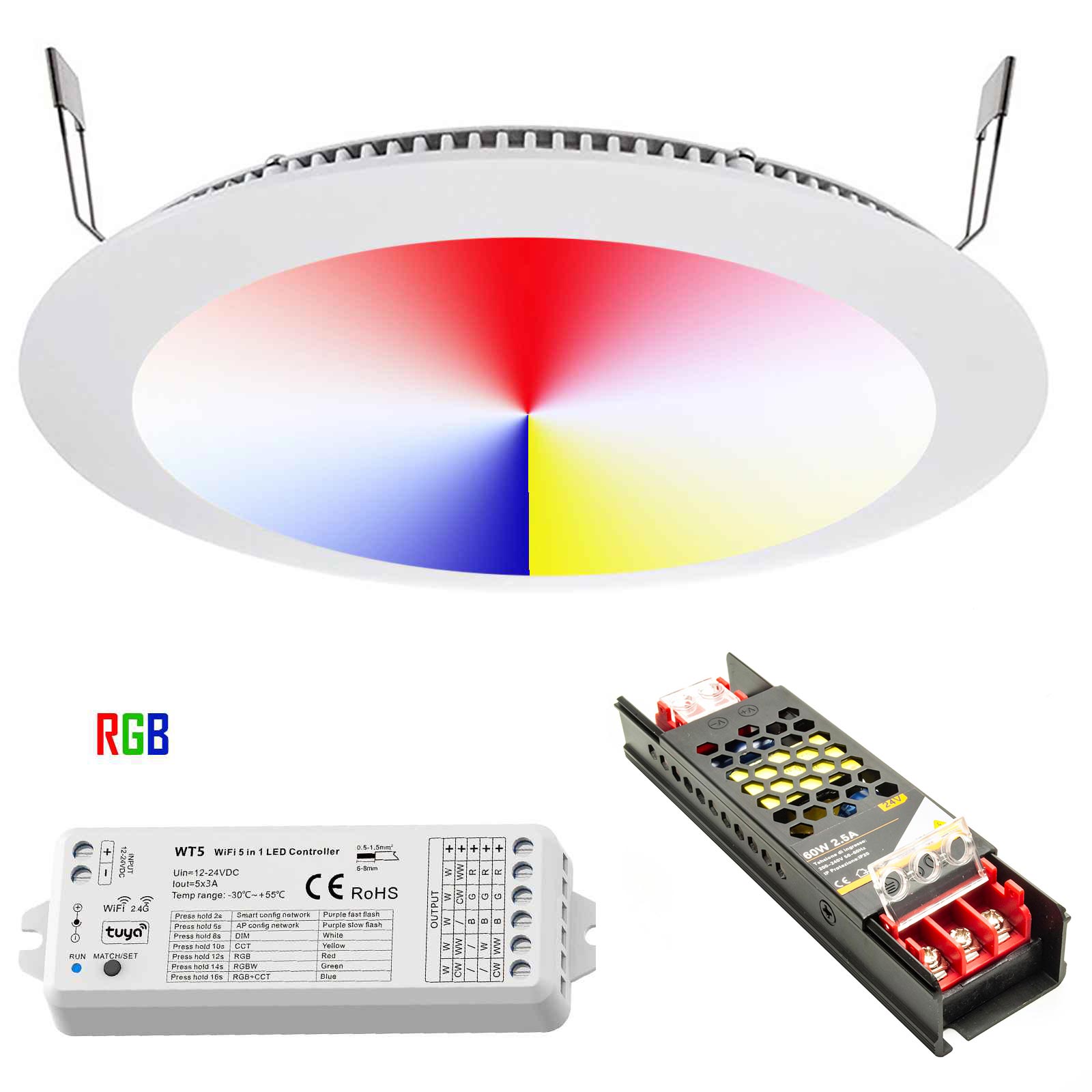 KIT faretto incasso pannello slim 24V LED 16W RGB WiFi Alexa effetti luce  colorata interni faro cromoterapia centro estetico massaggi negozi