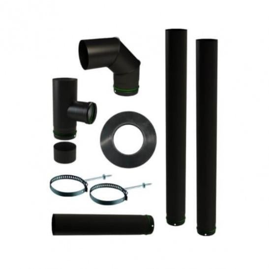Kit Tubi Per Stufa A Pellet - Diametro 80mm, Acciaio Smaltato Nero, Spessore 1.2mm, Include Tee, Curva 90°, Fascette