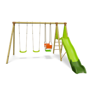 SWEEEK Aire de jeux pour enfants verte acier et bois. toboggan