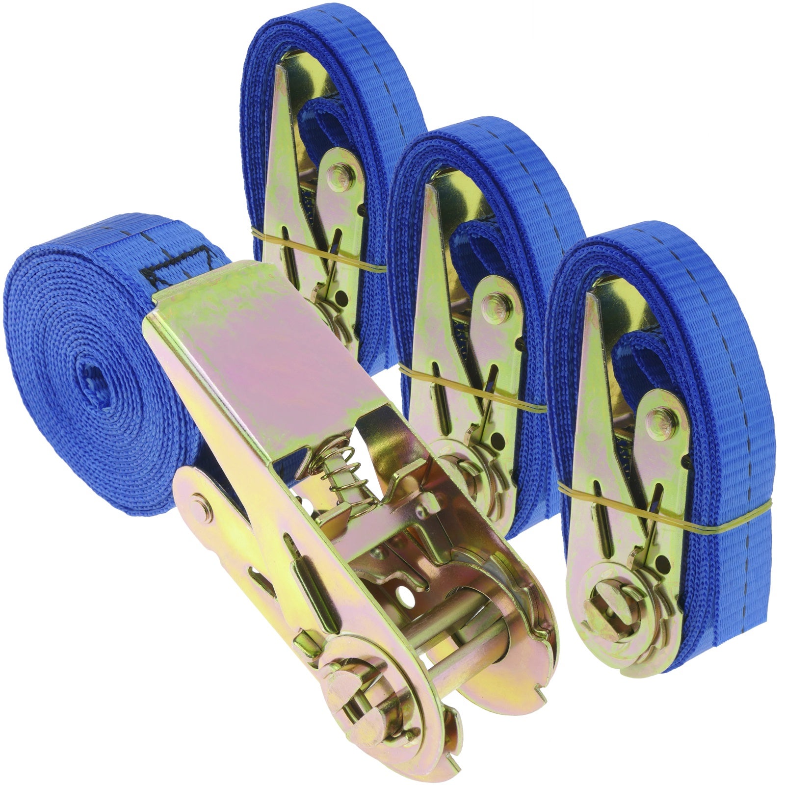 Cinchas de amarre con trinquete de color azul de 25mm x 2.5m con fuerza de  ruptura de 800 Kg- Pack de 4