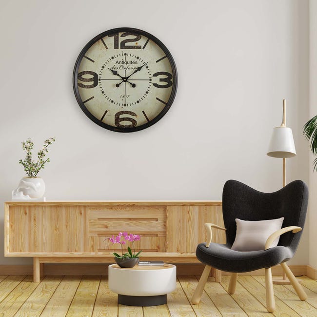 Versa Antiquites Reloj de Pared Decorativo para la Cocina, el Salón, el Comedor la Habitación, Negro, 50x13,5x50cm | Leroy Merlin