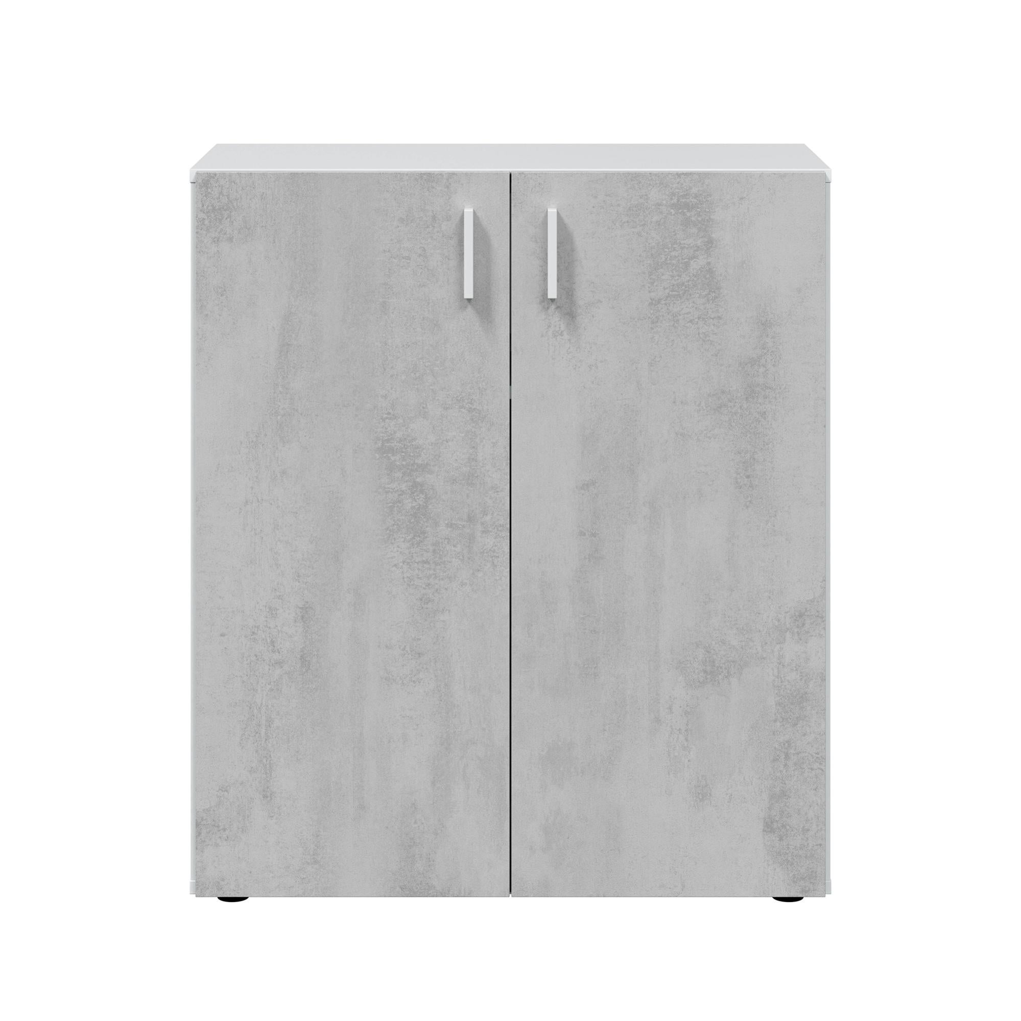 Armoire basse à 2 portes meuble de rangement blanc mat et gris ciment