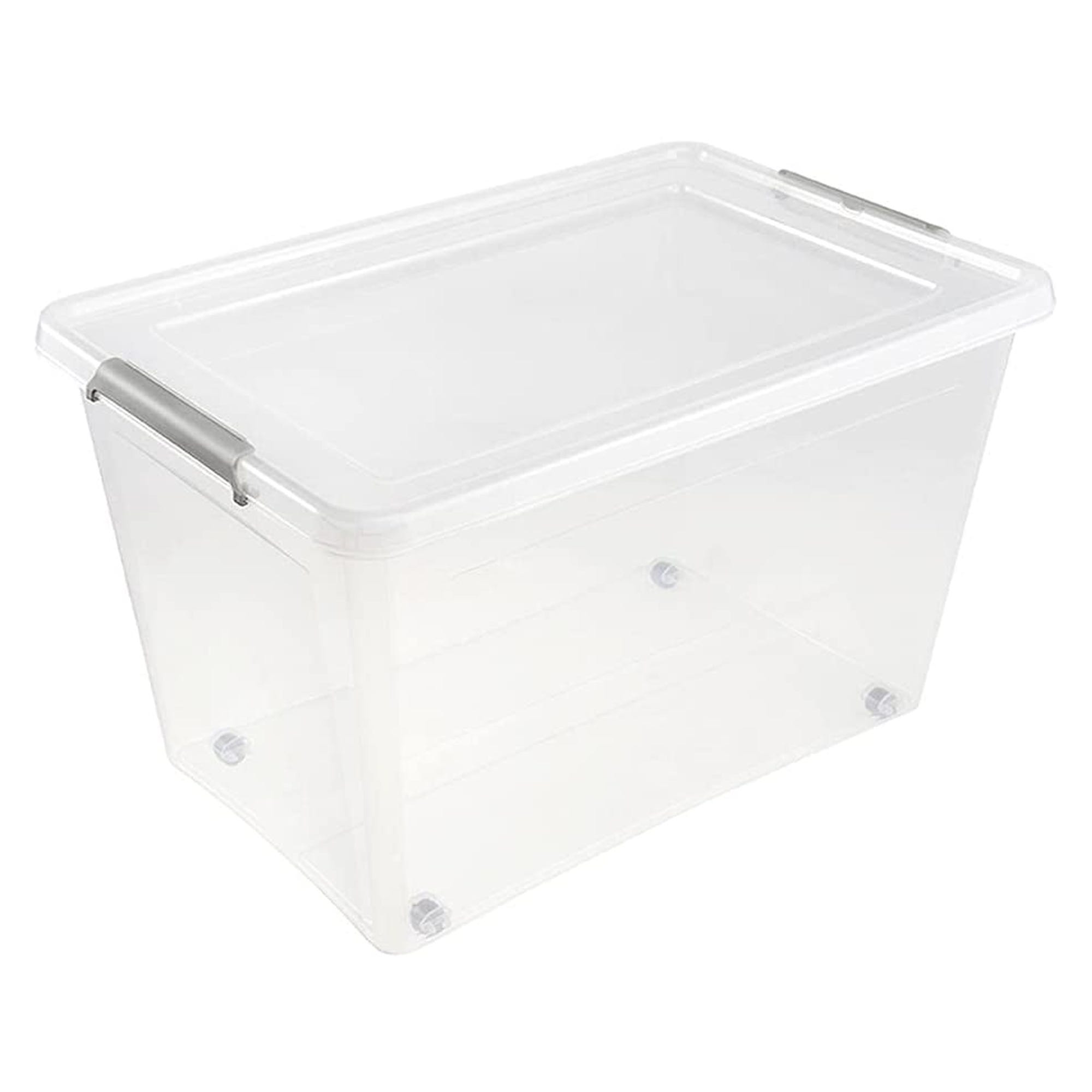 Boîte de rangement Clipbox lars, 60 l, 58 x 39 x 35, Avec roues, couvercle  avec clip de fermeture, Transparente