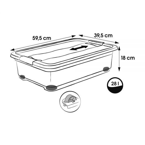 Boîte de rangement sous lit avec roulettes 28 litres