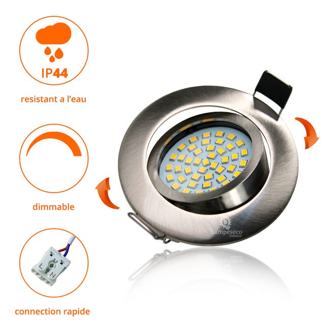 Spot LED encastrable de 10 W - Indice de protection IP44 - 230 V - Pour  salle de bain - 800 lm - Diamètre : 120 mm - 120° - Blanc lumineux : 4 000  K : : Luminaires et Éclairage