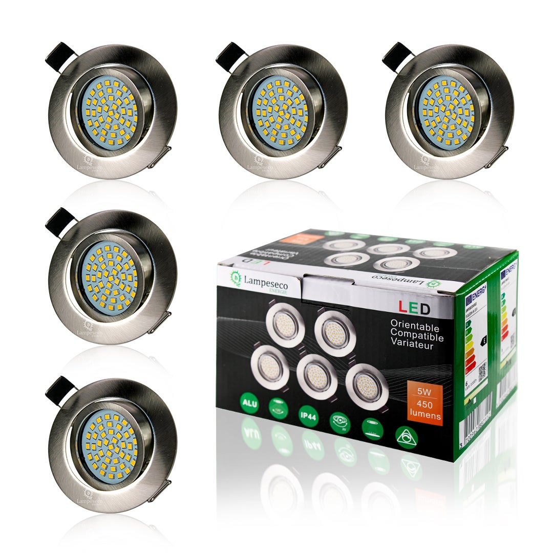 5 Spot LED Encastrable Extra Plat Dimmable Orientable Salle de Bain IP44  Blanc Neutre 4000K
