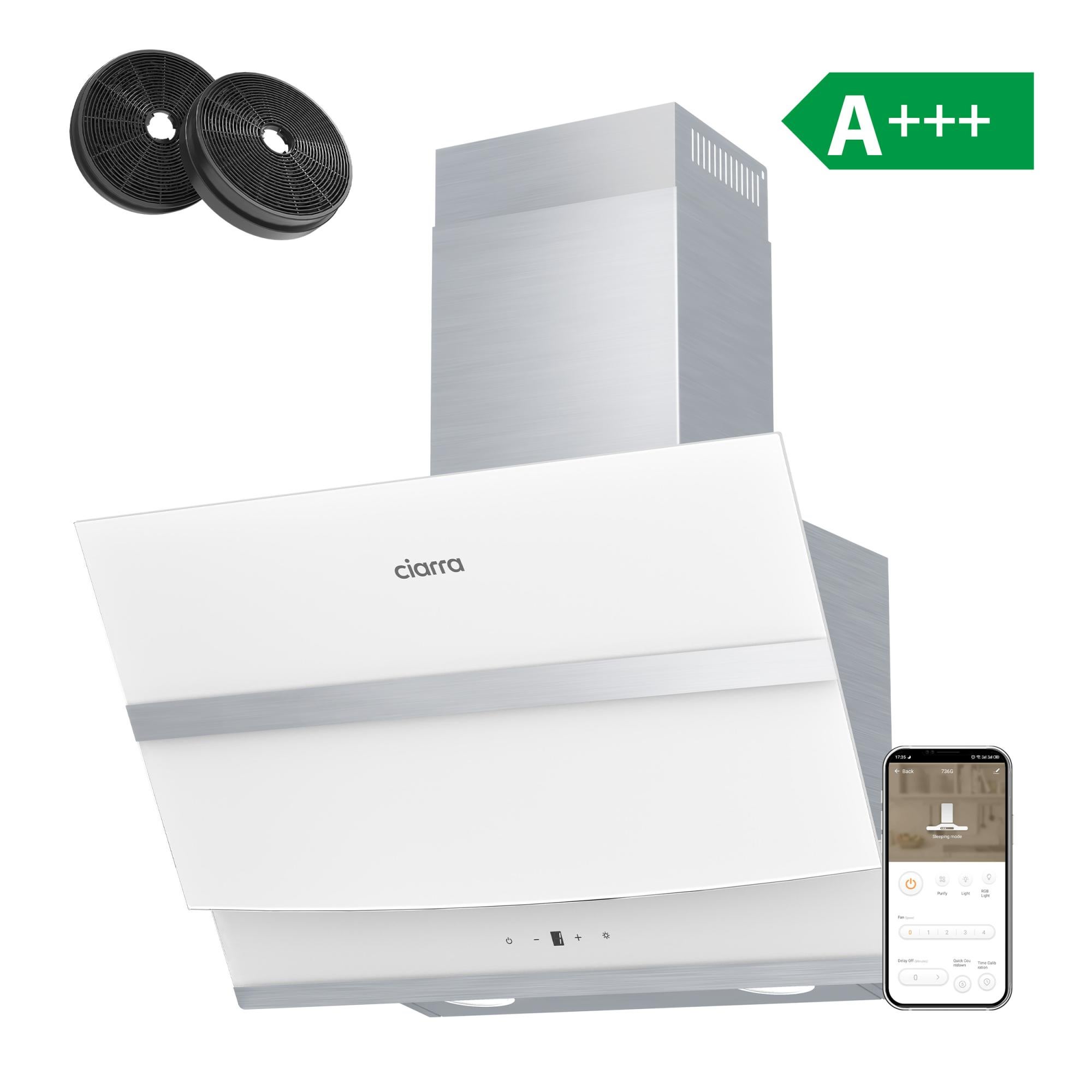 Hotte Aspirante CIARRA 60cm A+++ - 650 M³/h - App & TouchControl - Noire - Recyclage/Évacuation