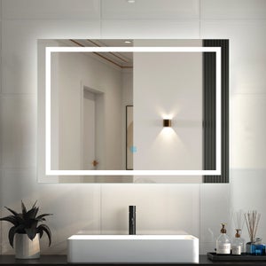 SIRHONA Espejo Baño con Luz Antivaho 80x50 cm Interruptor Táctil Espejo Baño  LED Pared,Blanco Frío