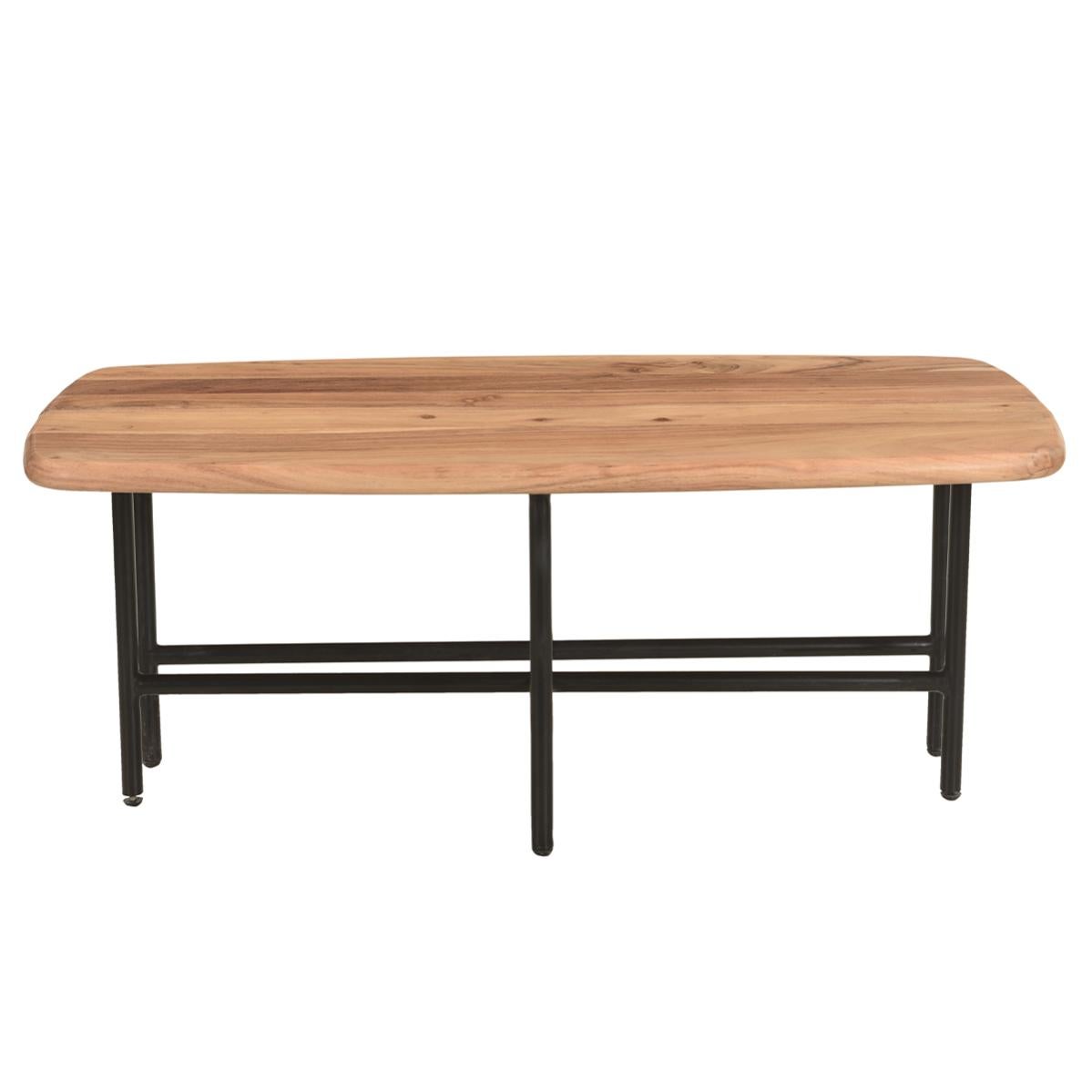 Tables basses gigognes 2 plateaux en acacia et métal noir SUZANE