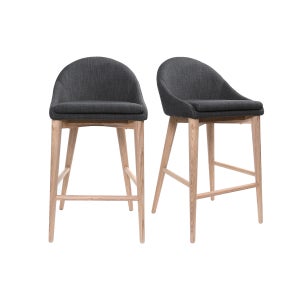 Lot de 2 tabourets de bar Atiel Hetre/tissu gris