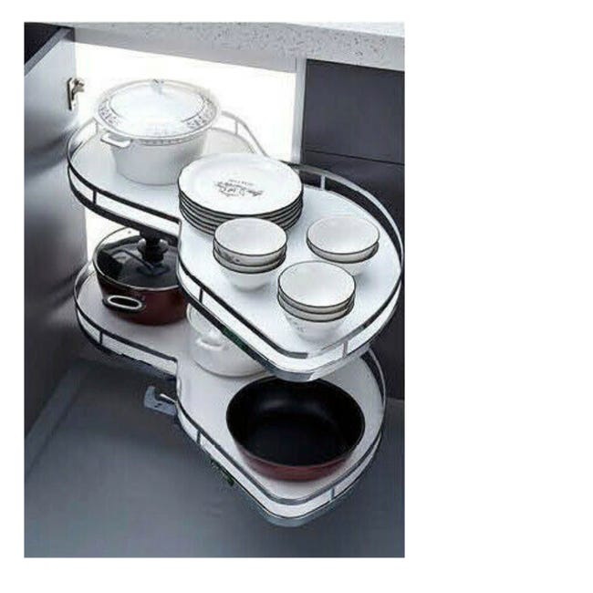 Evo - Apertura Anta Sinistra - Meccanismo Base Angolo Cestello Estraibile  Ammortizzato Cucina - Vassoio a 2 livelli per Armadio Mobile Cucina Angolare
