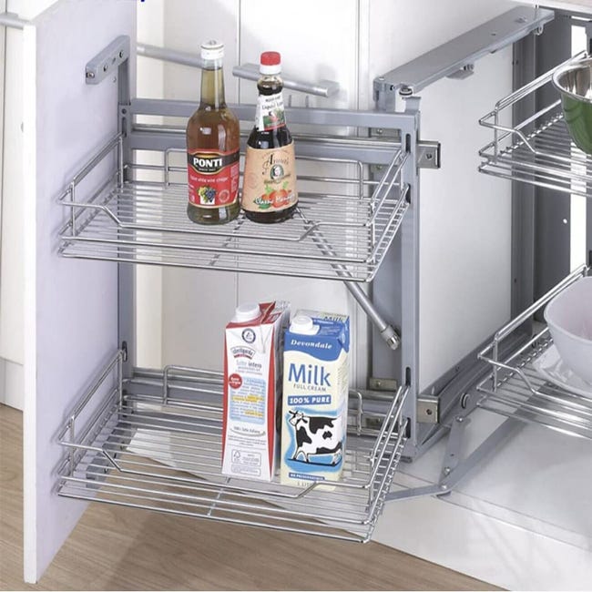 Sistema de rincón extraíble para mueble de cocina Titane, Acero y