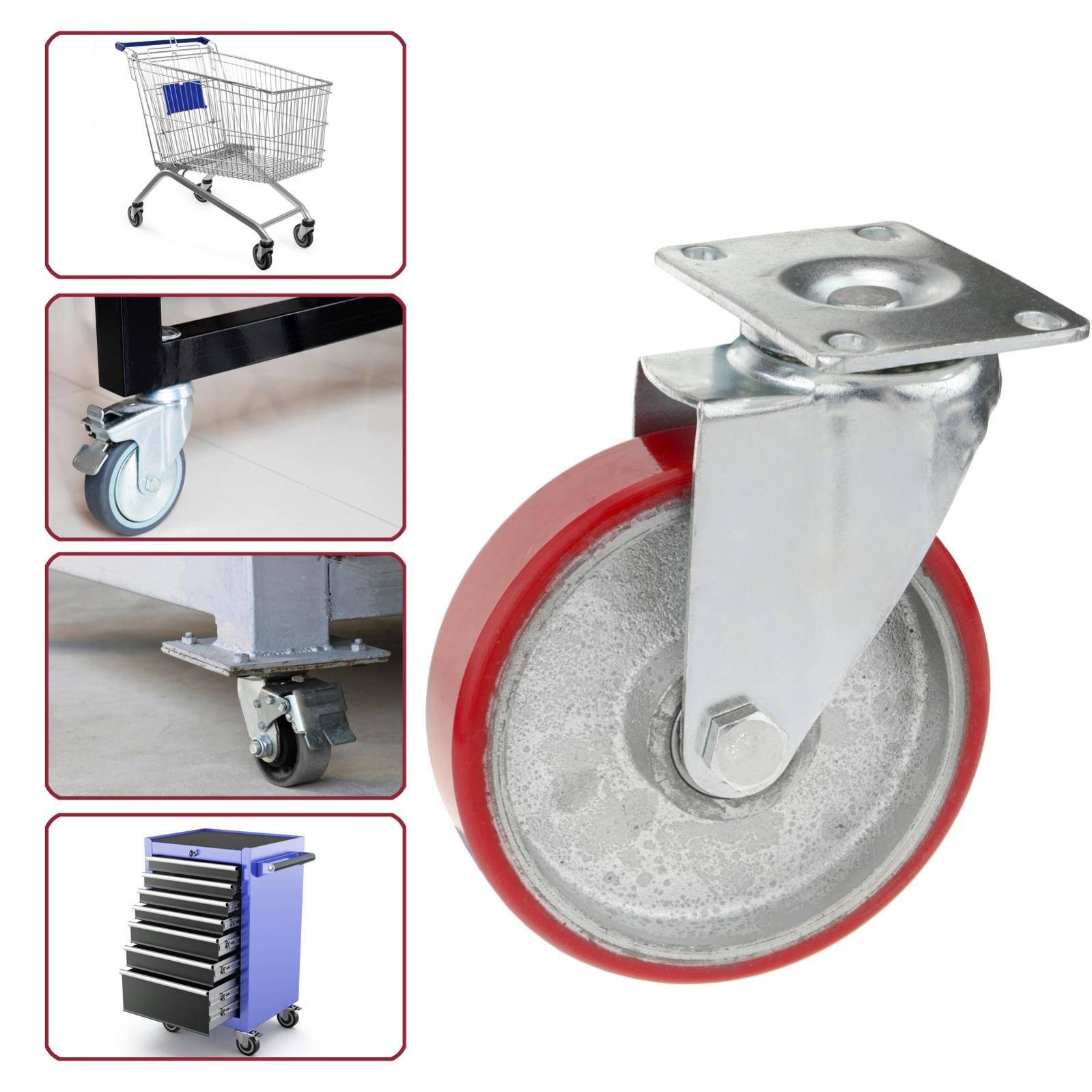 Ruota girevole industriale in poliuretano in metallo senza freno da 125 mm - 4