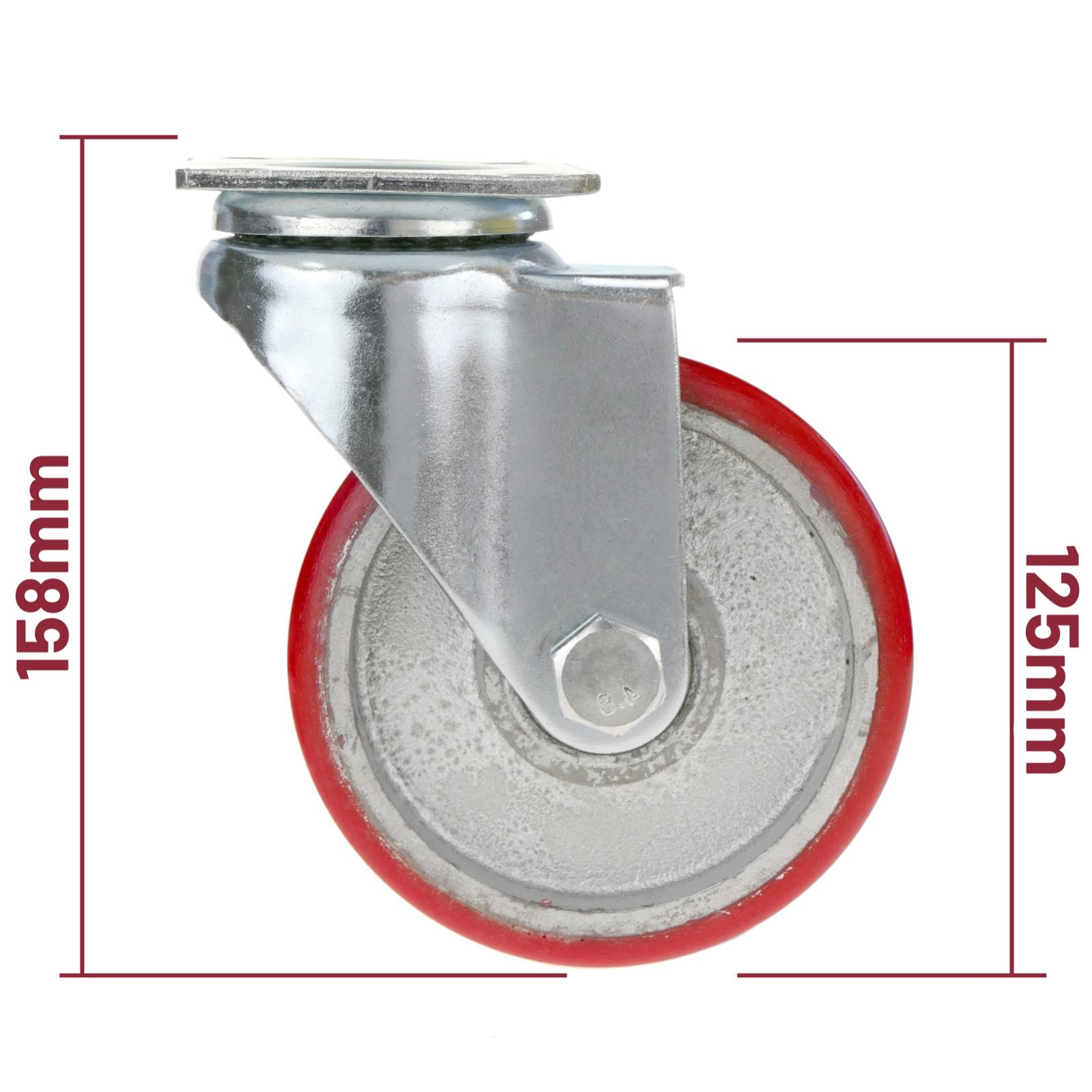 Ruota girevole industriale in poliuretano in metallo senza freno da 125 mm - 2