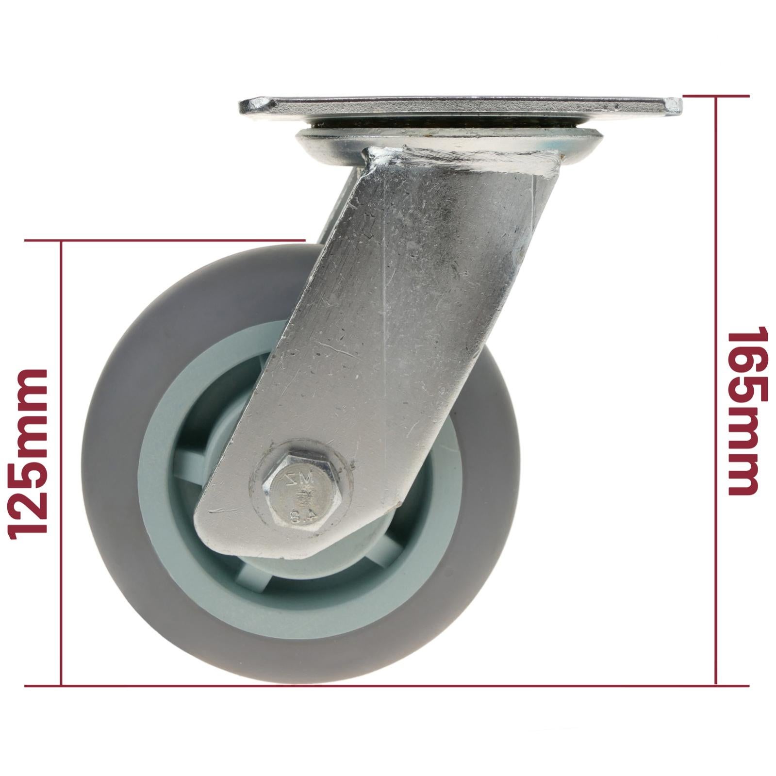 Ruota girevole industriale in poliuretano senza freni da 125 mm con confezione da 2 - 2