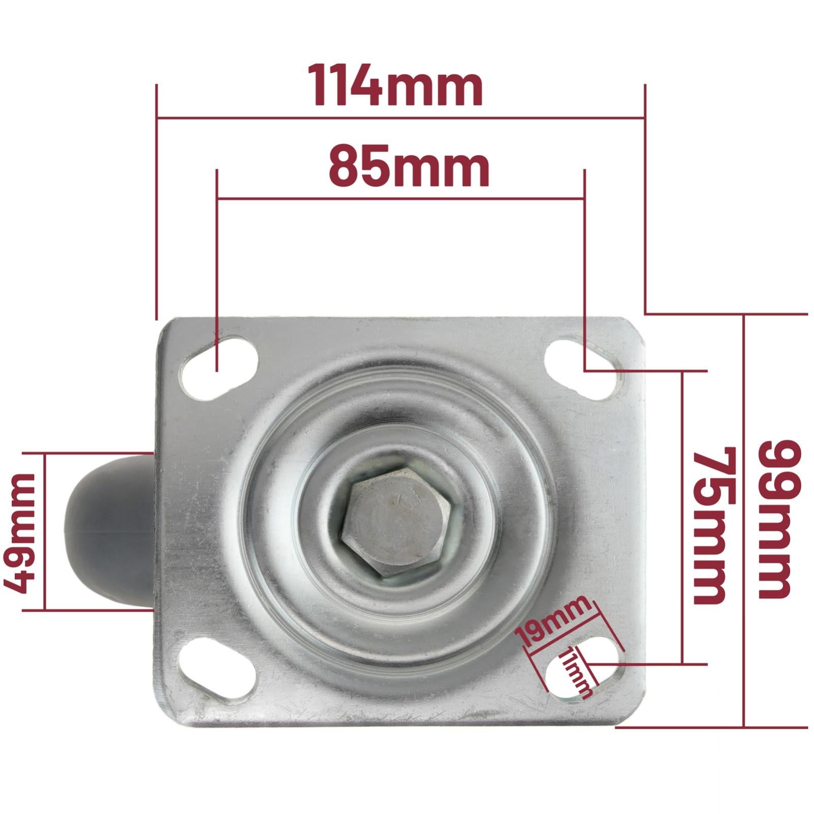 Ruota girevole industriale in poliuretano senza freni da 125 mm con confezione da 2 - 3