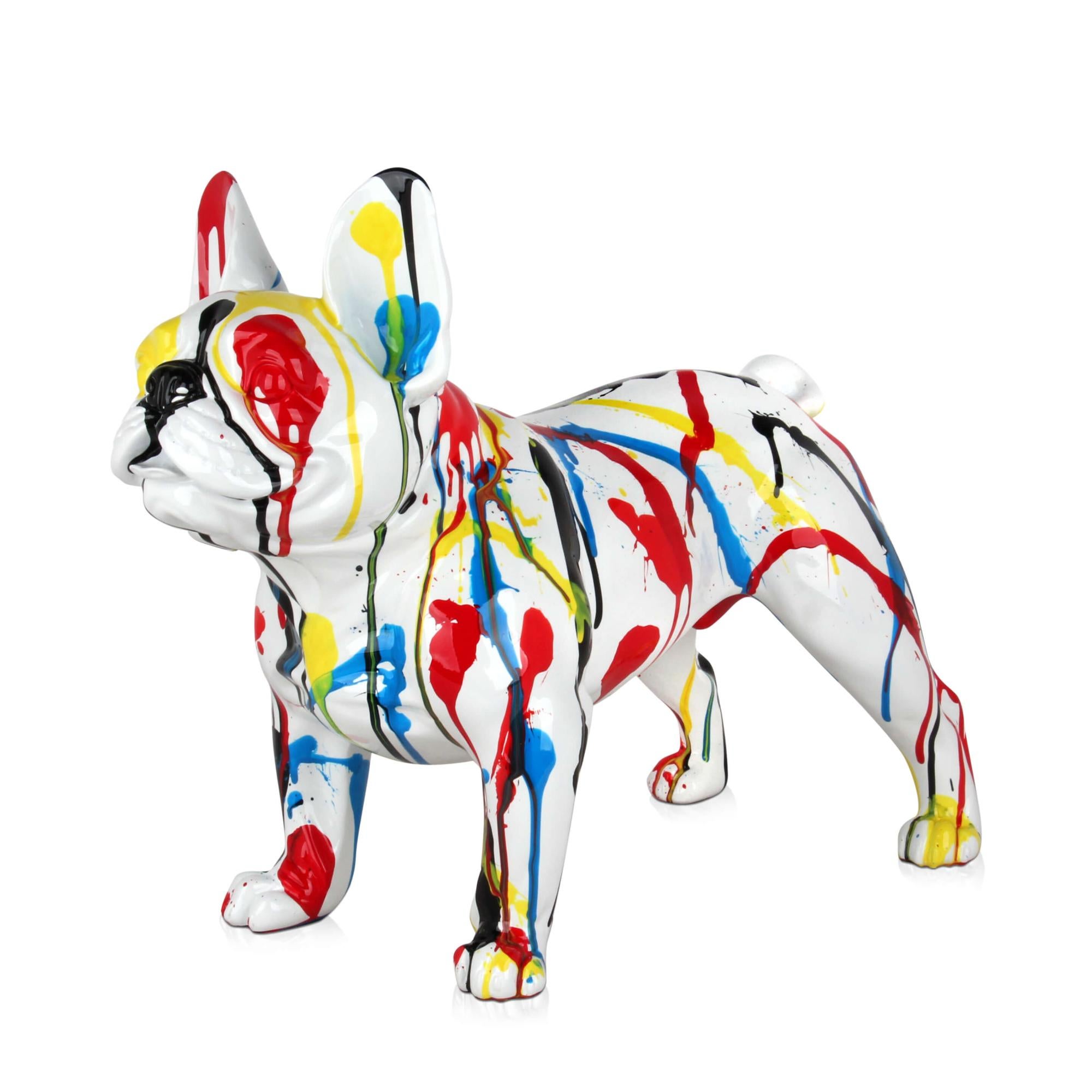 CFLNYC Piccola Statuetta di Bulldog Francese Addormentato sdraiato, Scultura di Cucciolo in Resina Dipinta a Mano, Modello Animale da scrivania da Tavolo, Altezza 10 cm