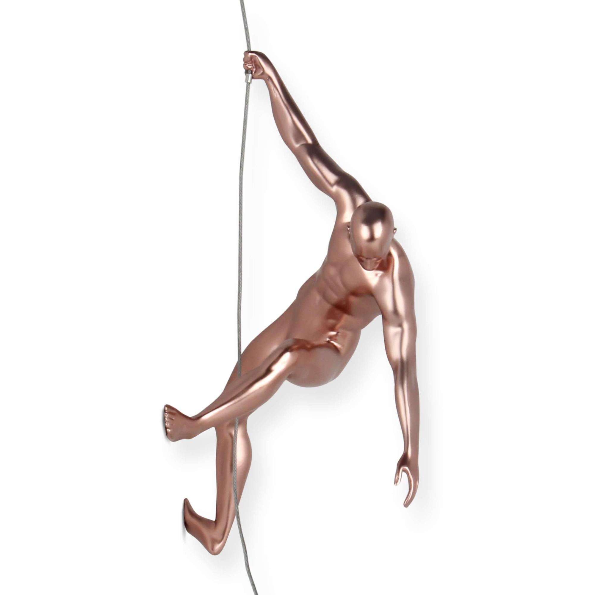 Scultura Moderna 'Scalatore 2' ADM - In Resina Laccata Bianca, Da Appendere A Parete, 31 Cm, Pezzo Unico Artigianale