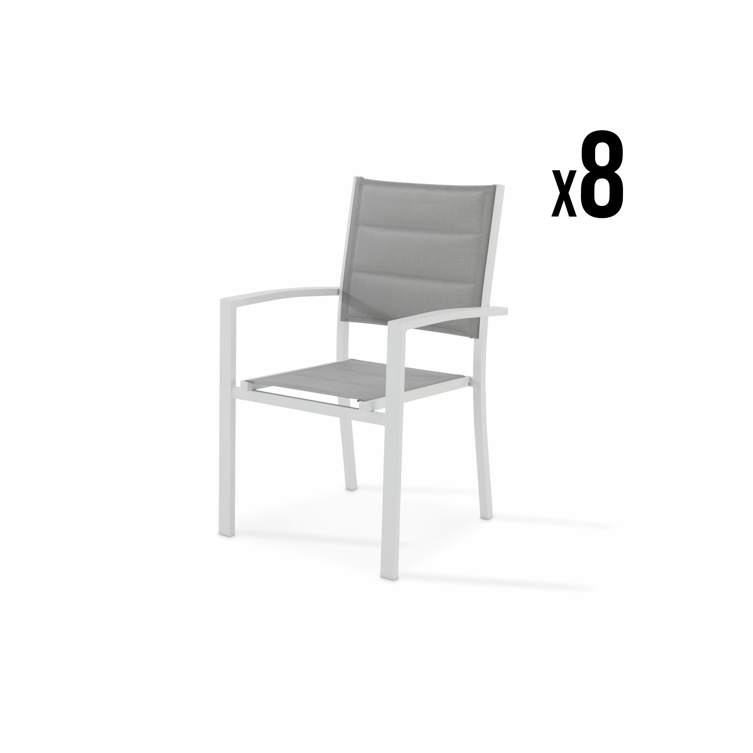 Confezione da 8 sedie impilabili in alluminio bianco e textilene imbottite  grigio
