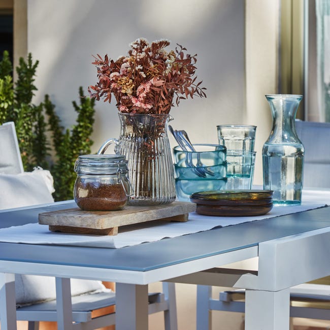 Tavolo da giardino allungabile Odyssea NATERIAL in alluminio bianco con  piano in vetro per 8 persone 180/240x100cm