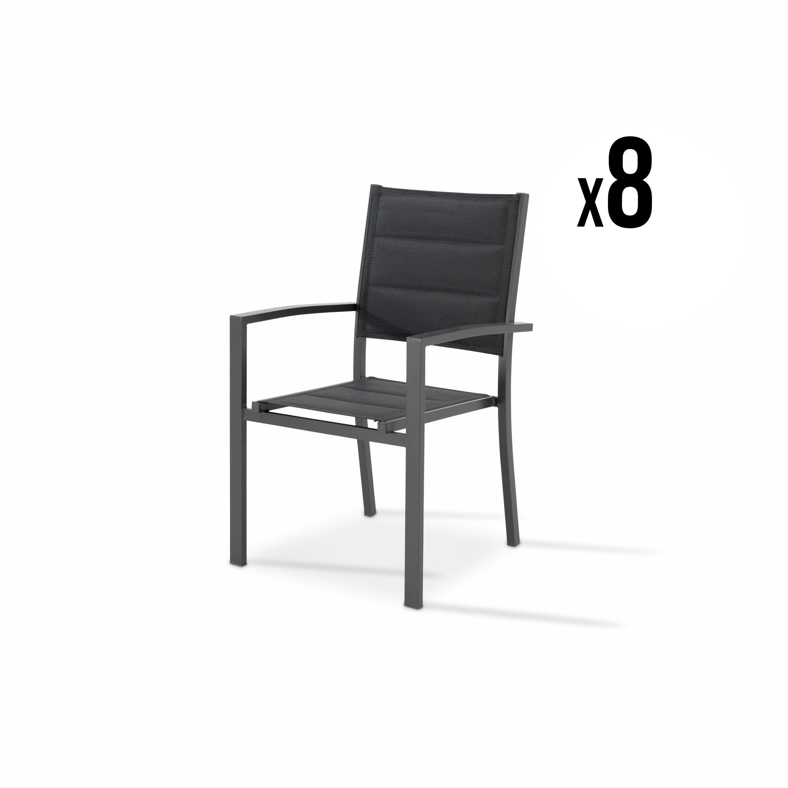 Confezione da 8 sedie impilabili in alluminio e antracite imbottite in  textilene