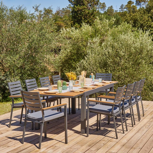 Tavolo da giardino allungabile in alluminio antracite 200/140x90 cm e  polywood