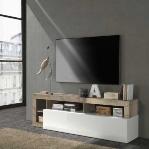 Ensemble meuble salon tv famous blanc bois mat blanc laque led - Conforama