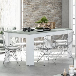 Table pour salle à manger FABIO. Dimensions 160 cm. Coloris Blanc.