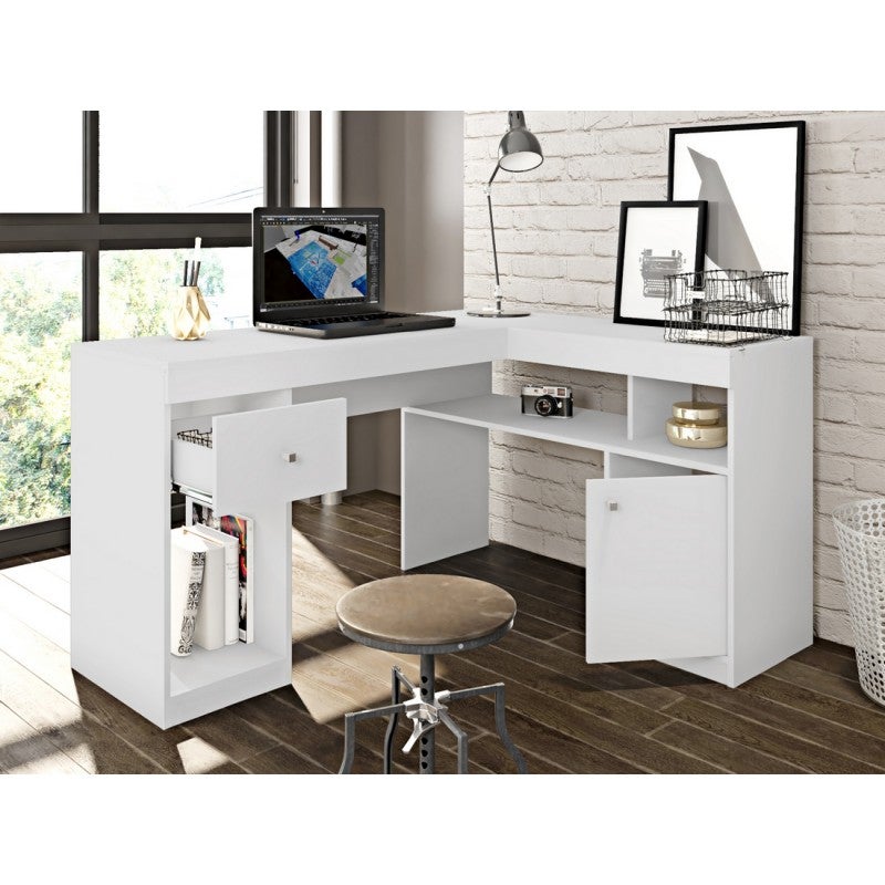 Bureau D'Angle Blanc Avec Caisson Et Rangements | Leroy Merlin