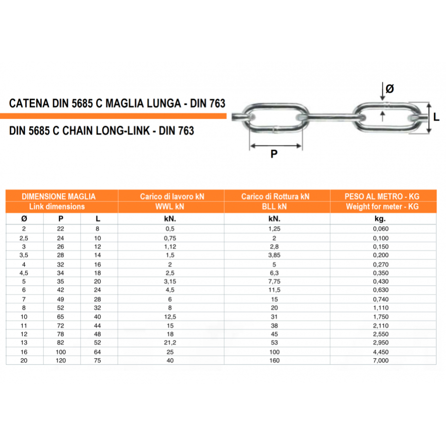 KNSAM Catena Uomo In Acciaio Inox Argento, Lunga 75 Cm, Larghezza 5 Mm