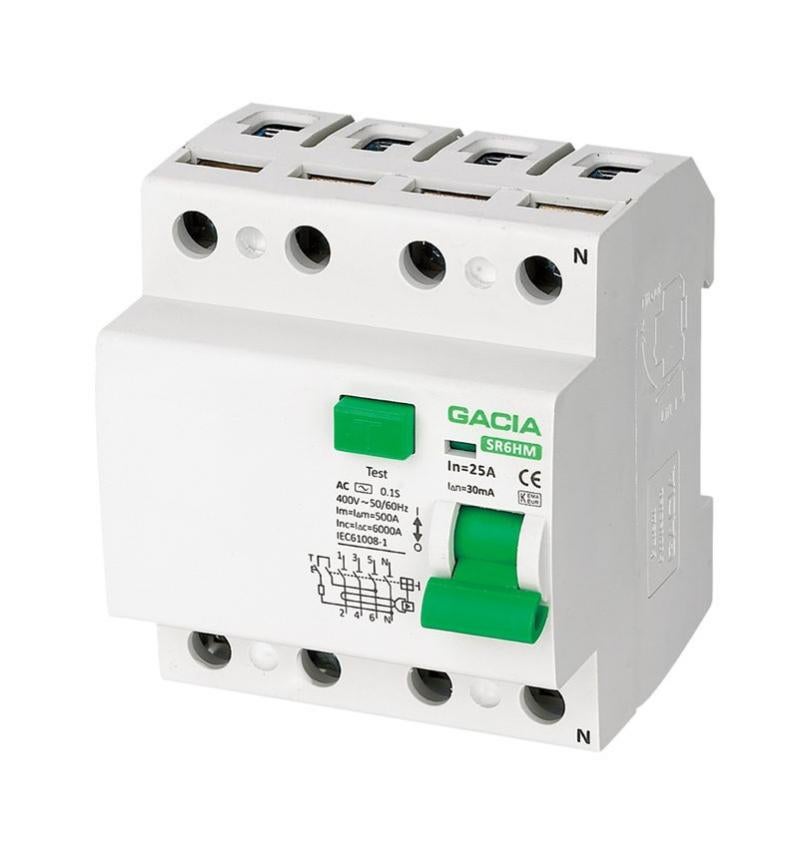Disjoncteur Différentiel RCCB Intratec 63A Type A - 4 Pôles, 30mA, 230/400V, Pour Intérieur