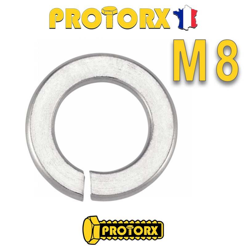 RONDELLE GROWER M8 x 20pcs | Diam. int = 8,1mm x Diam. ext = 14,8mm | INOX A4 (Acier Marin) - Usage Exterieur-Intérieur | Norme DIN127B - 3