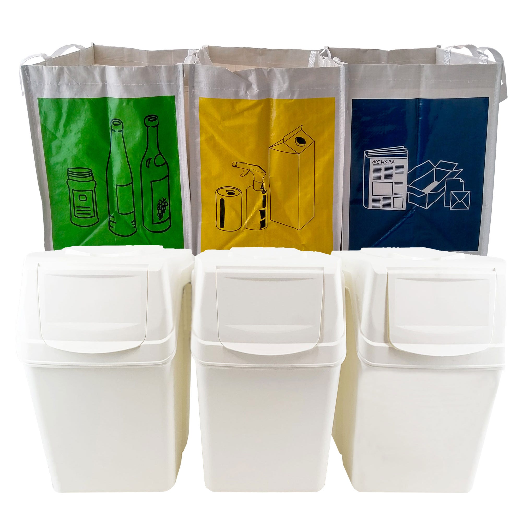 Set de 3 Cubos de Reciclaje Total 60L + 3 Bolsas Reciclaje para Exterior